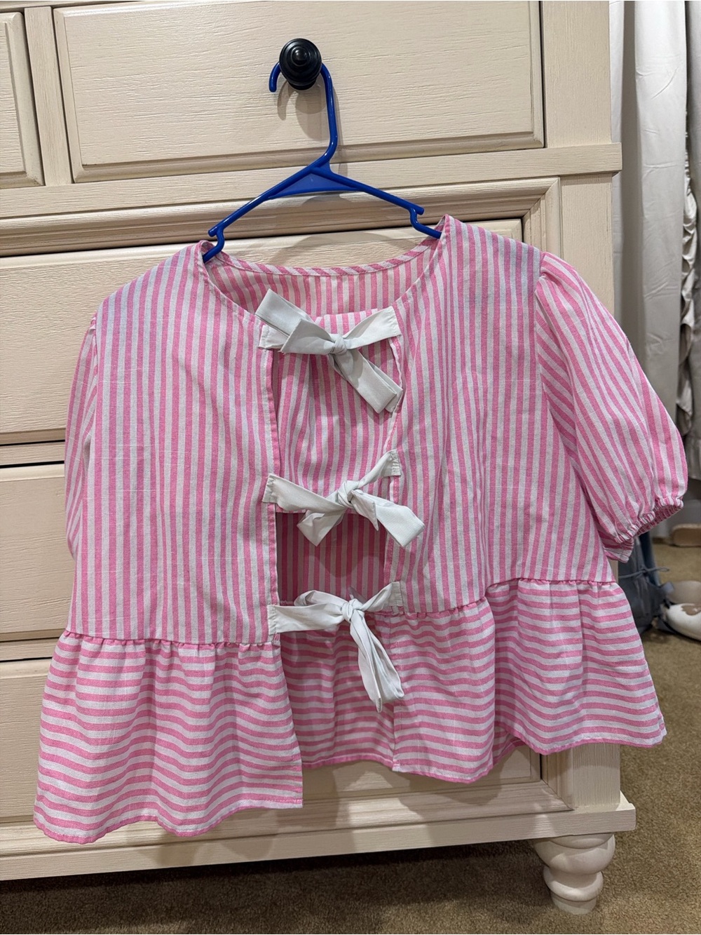 Pink Striped Bow-Front Top with Matching Shorts